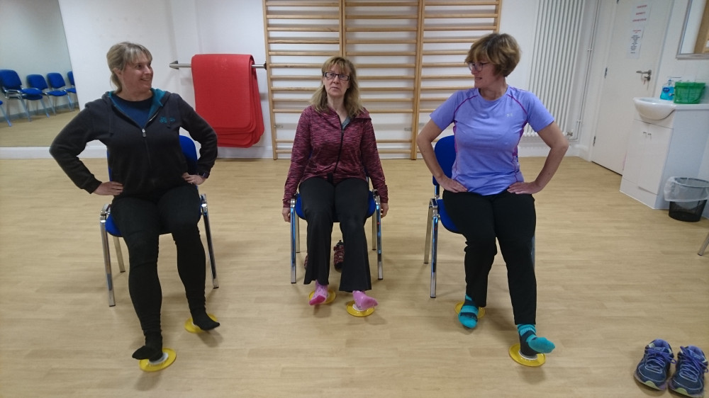 Sarah,Â Carol and Sarah demonstrating their use of the Ortho-Glide for the Walking for Wellness class.